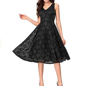 V-neck fit and flare little black dress